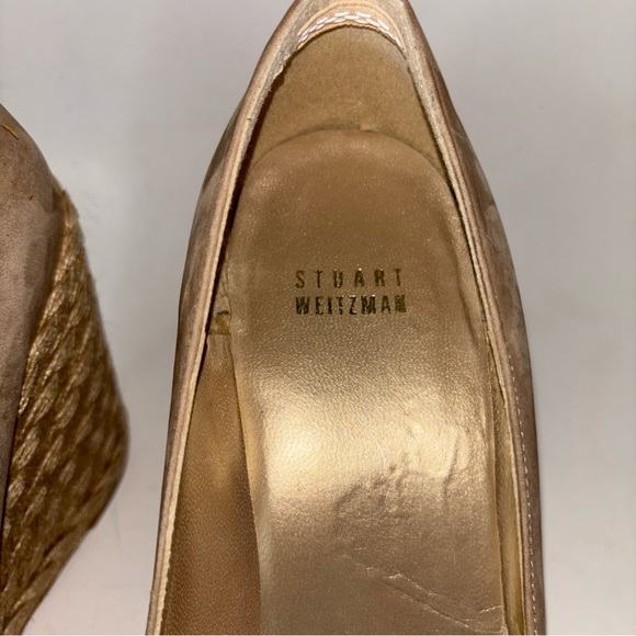 Stuart Weitzman Tan Suede Wedge Platform Peep Toe Espadrille Pumps Size 9.5 M - Picture 10 of 11